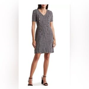 Nanette Lepore MOJAVE BOUCLÉ Minidress Black White Tweed Size 8 New V Neck